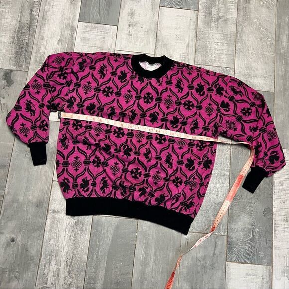 VTG 80's 90s Pink Black colorful Damask print Drop Shoulder Boxy sweatshirt M - Picture 10 of 12